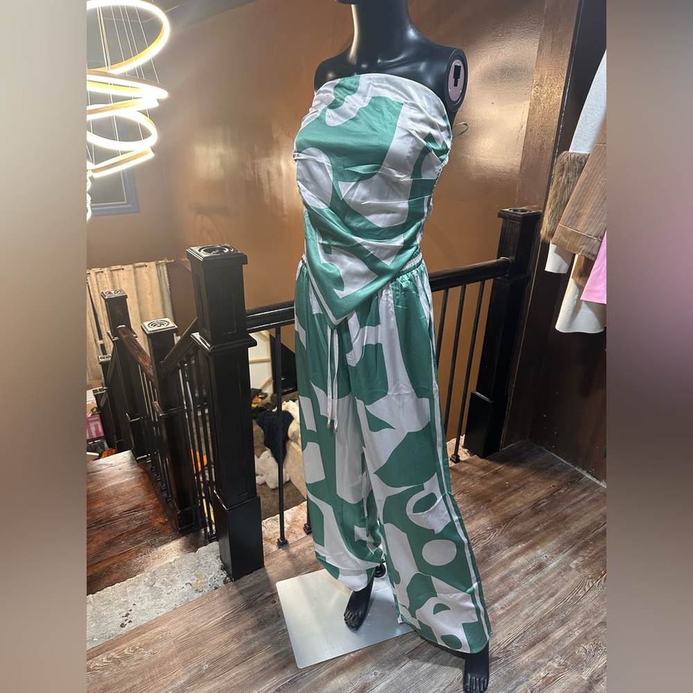 Her Bottari strapless satin scarf top and pants